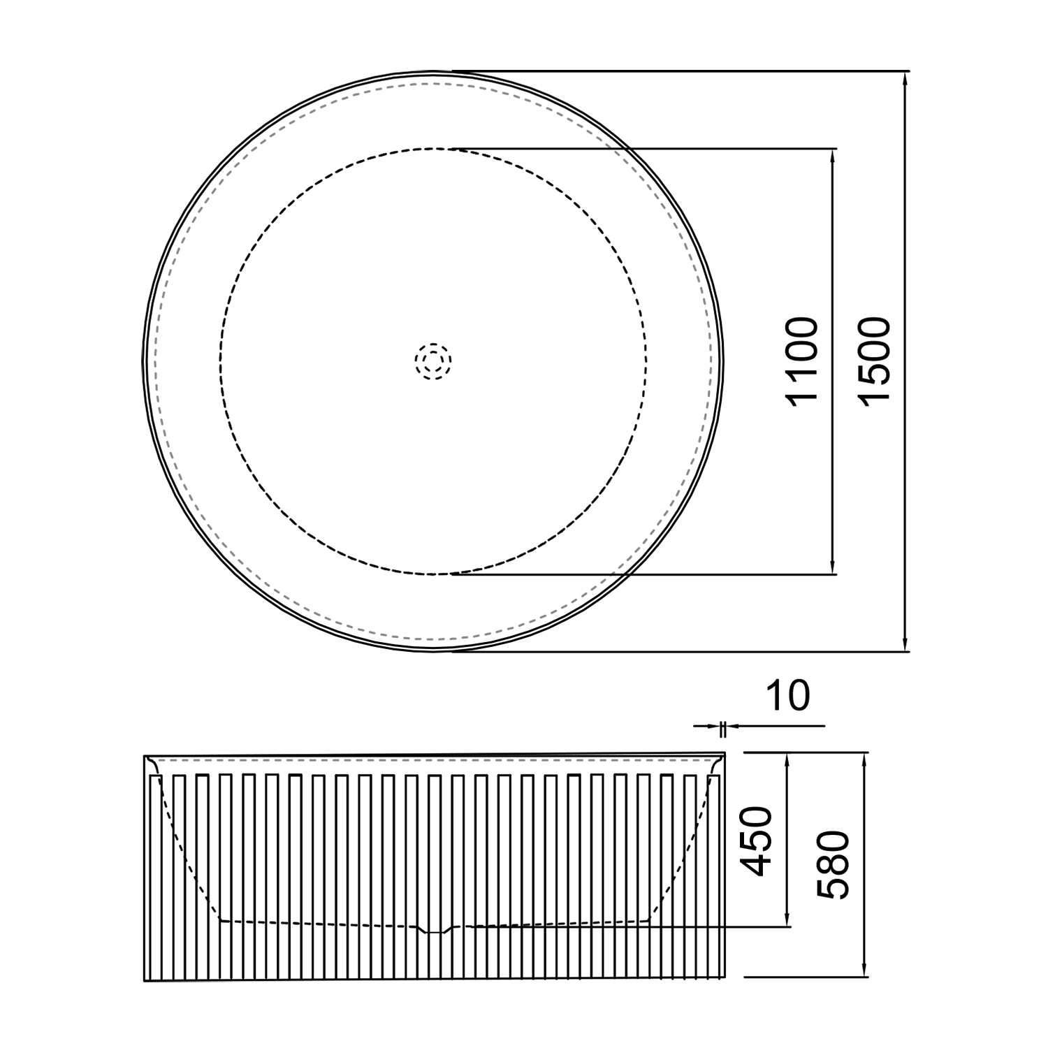 Ванна акриловая Azario GAMMA 1500x1500x580 отдельностоящая, круглая, рифленая, в комплекте с сифоном и металлической рамой, цвет белый (AZ-6707)
