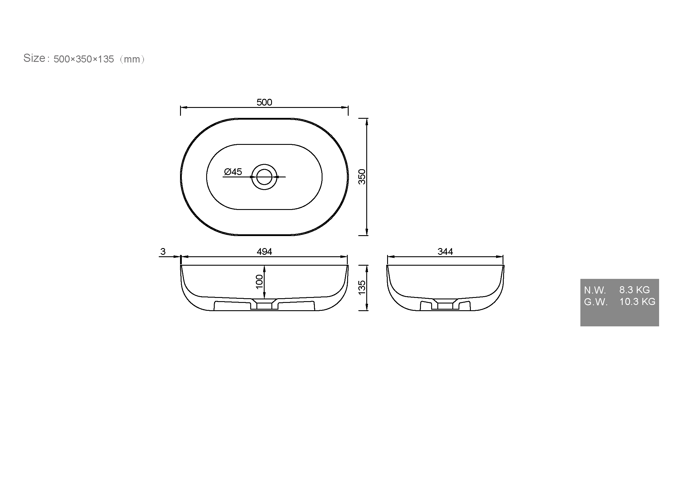 Раковина-чаша кориан овальная матовая, Slim 500*350*135 в магазинах СантехГид