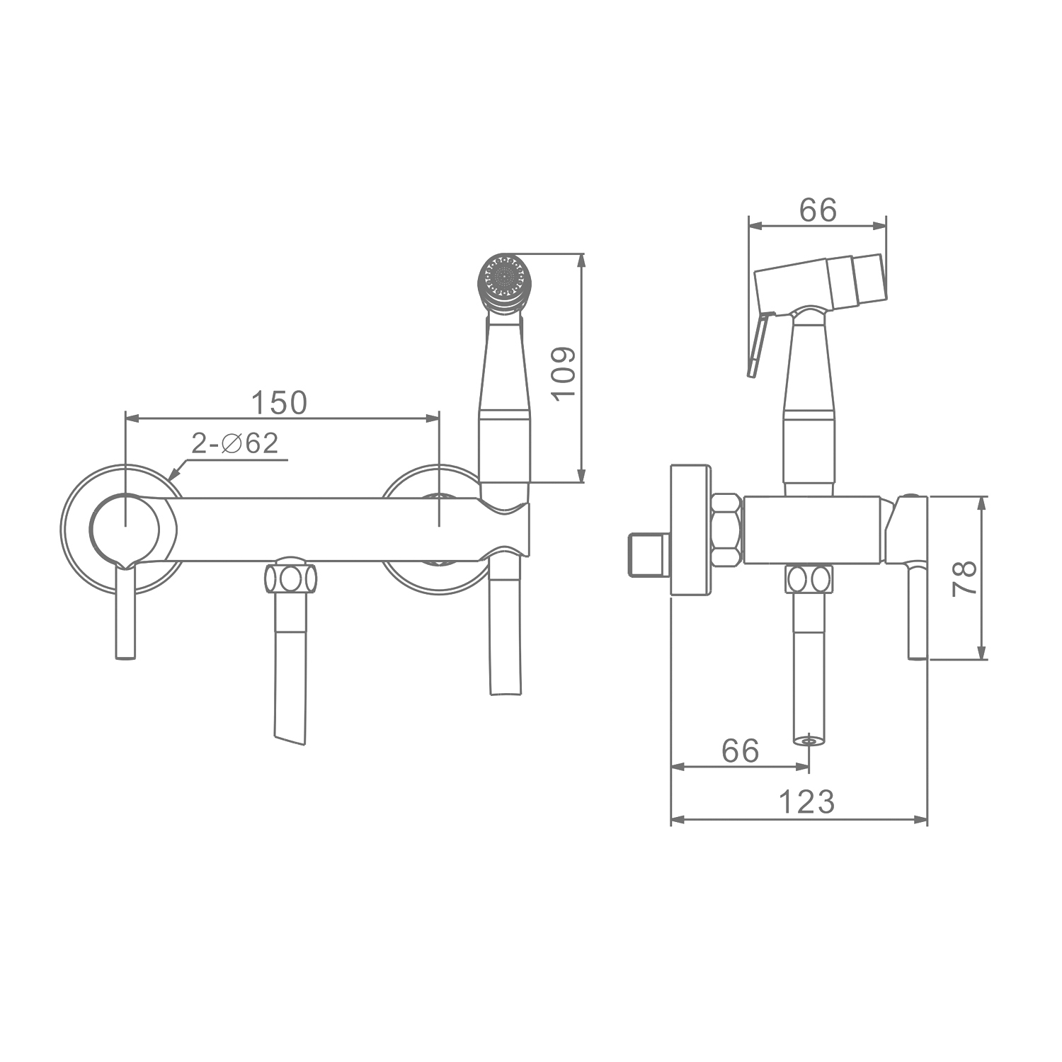Смеситель Raglo R20.51.33 с гигиеническим душем настенный , матовая медь