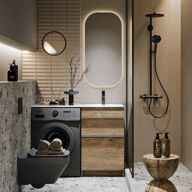 Напольная тумба под стиральную машину с двумя ящиками 115 см, цвет дуб балтийский