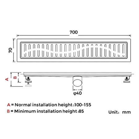 Трап из нержавеющей стали 70*700 золото GAPPO G87007-33