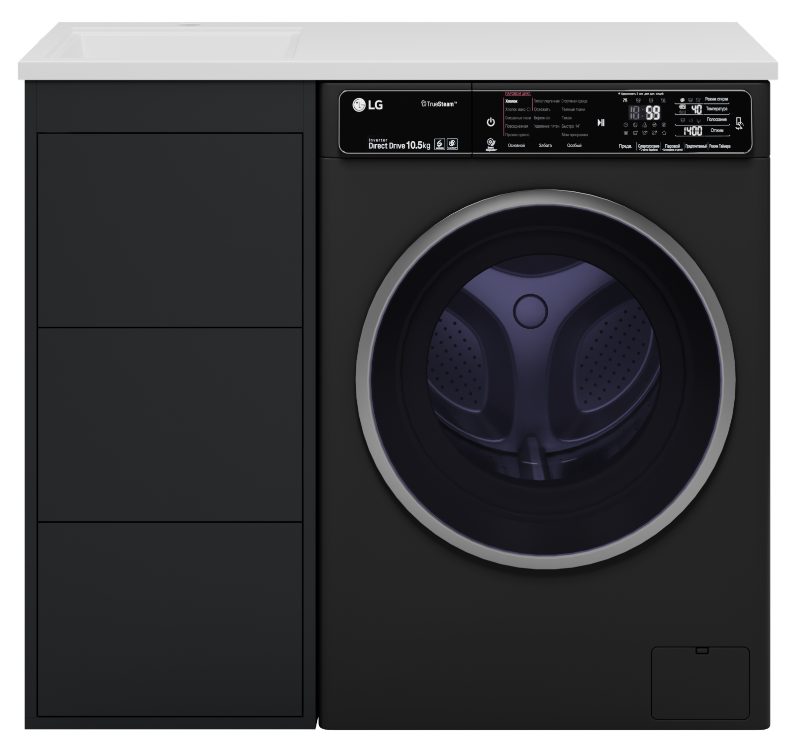 Тумба Brevita Grafit 40 под стиральную машину (графит) с раковиной Misty Гавана 100 левая