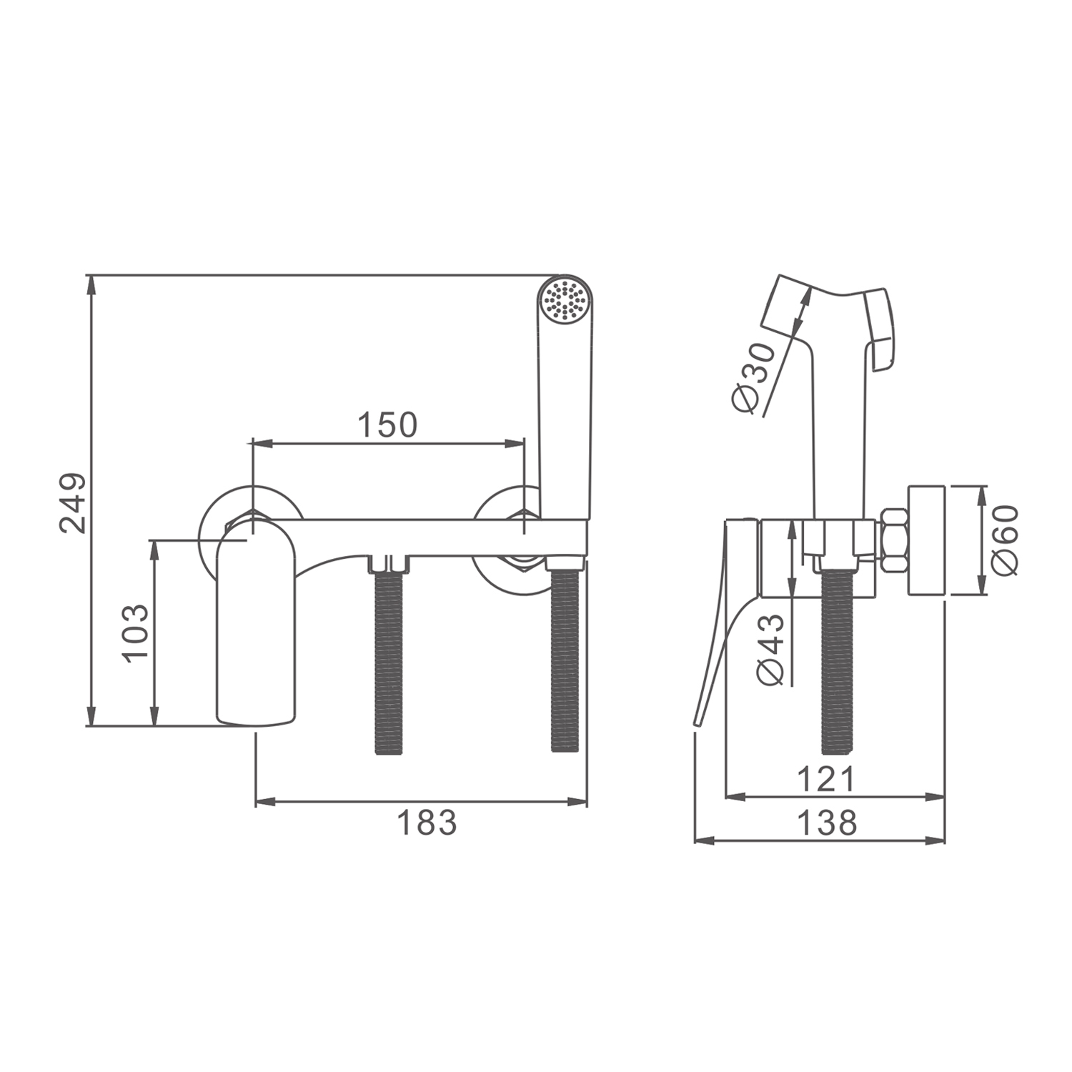 Смеситель Splenka S54.51.08 с гигиеническим душем настенный , белый