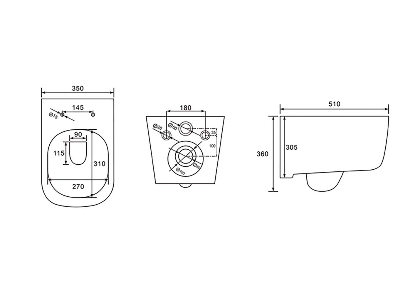 Унитаз подвесной безободковый AQUATEK ЛУГАНО 510*350*360мм