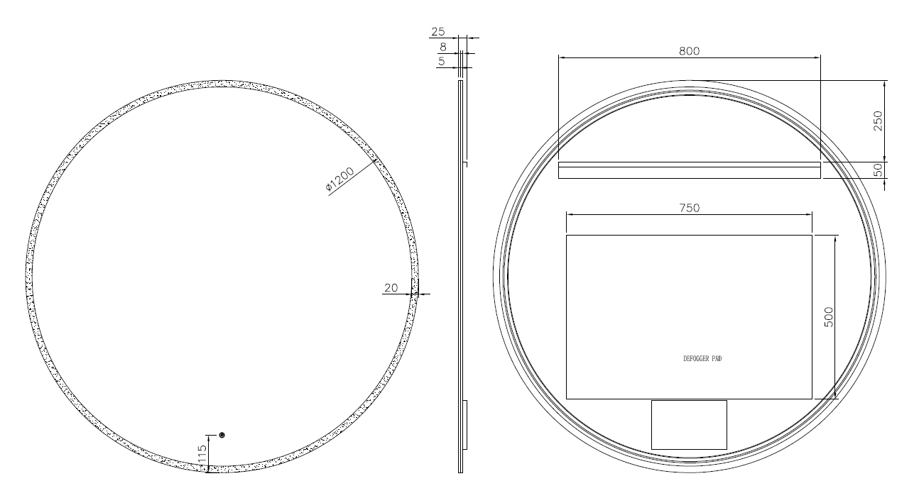 Зеркало круглое , подсв., сенсор, антизапотевание, D120cm 