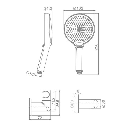 Держатель для душевой лейки + душевая лейка - 3 режима + душевой шланг 1.5м RAGLO R476.43