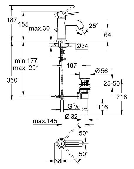 Смеситель для раковины с донным клапаном BauСlassiс, хром 23161000