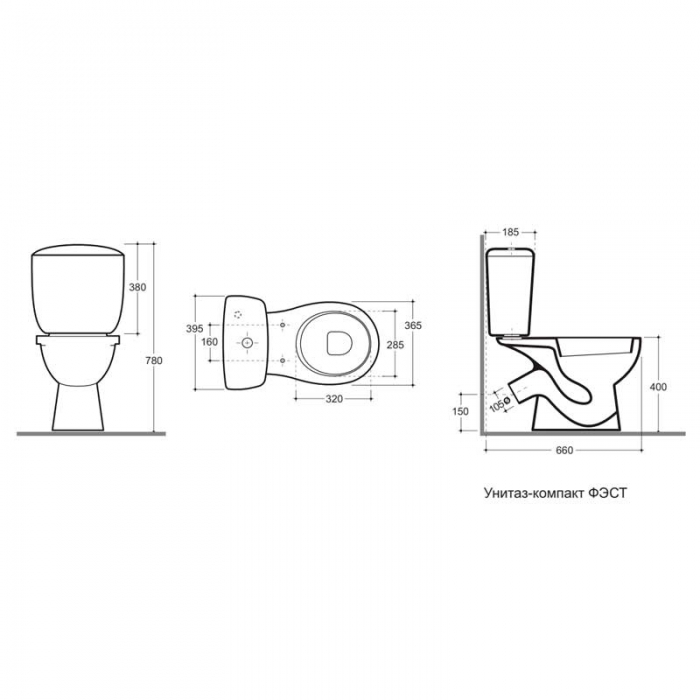 Унитаз-компакт КЕРАМИН Фест двухрежимный, сиденье полипропилен (4810531150046)