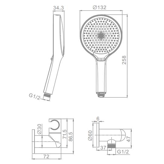 Держатель для душевой лейки с подключением шланга + душевая лейка(3 режима)+душевой шланг 1.5м RAGLO