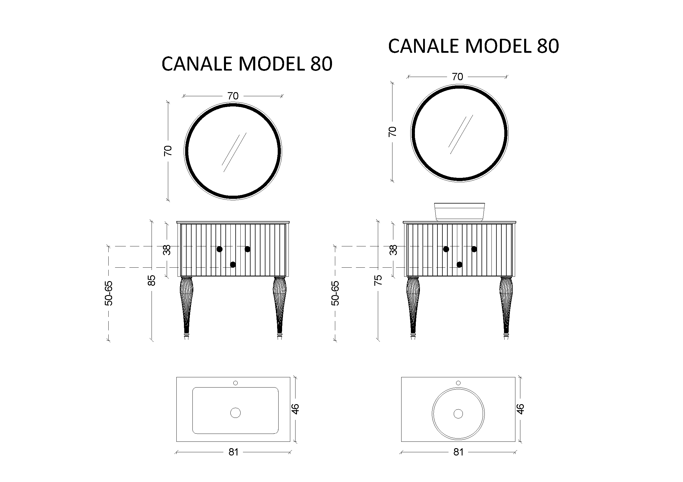 Тумба Canale 80 чёрная + Хром