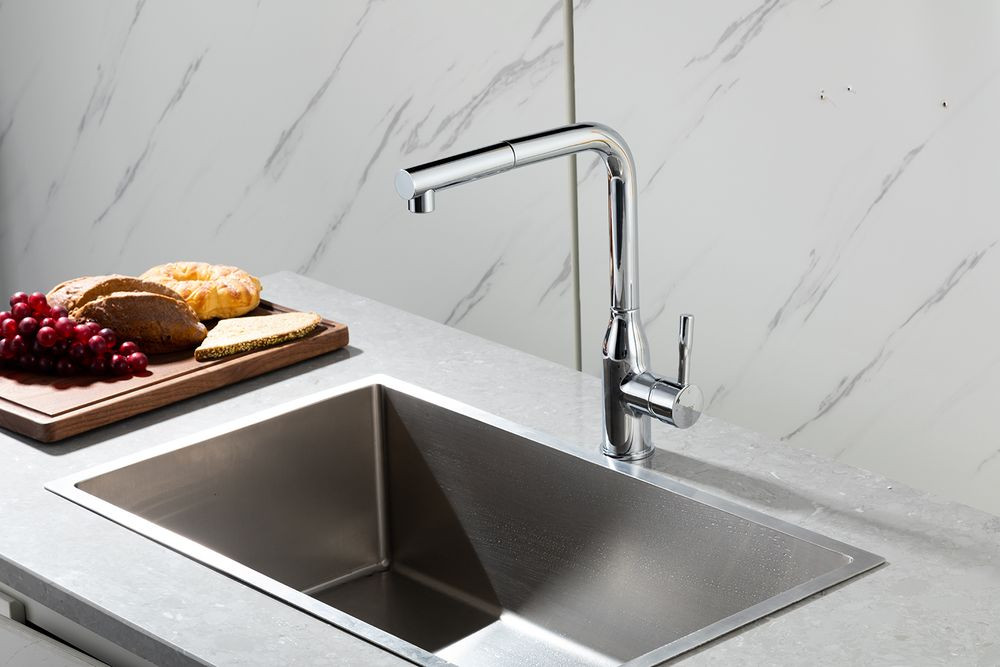 Смеситель для кухни с выдвижным изливом оружейная сталь FRAP F6096