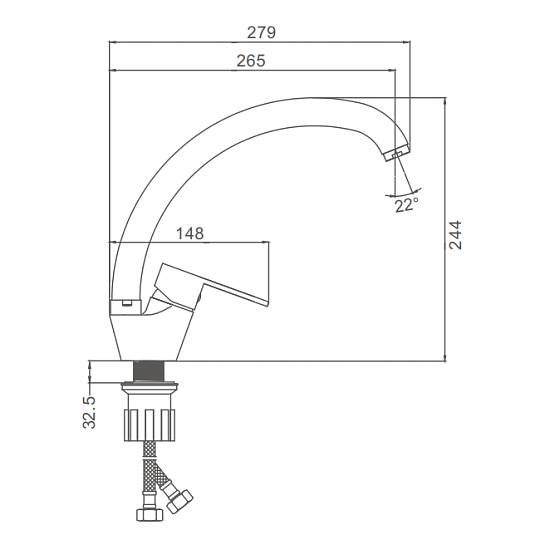 Смеситель Prohanss P64.41 для кухни С-образный поворотный излив, хром