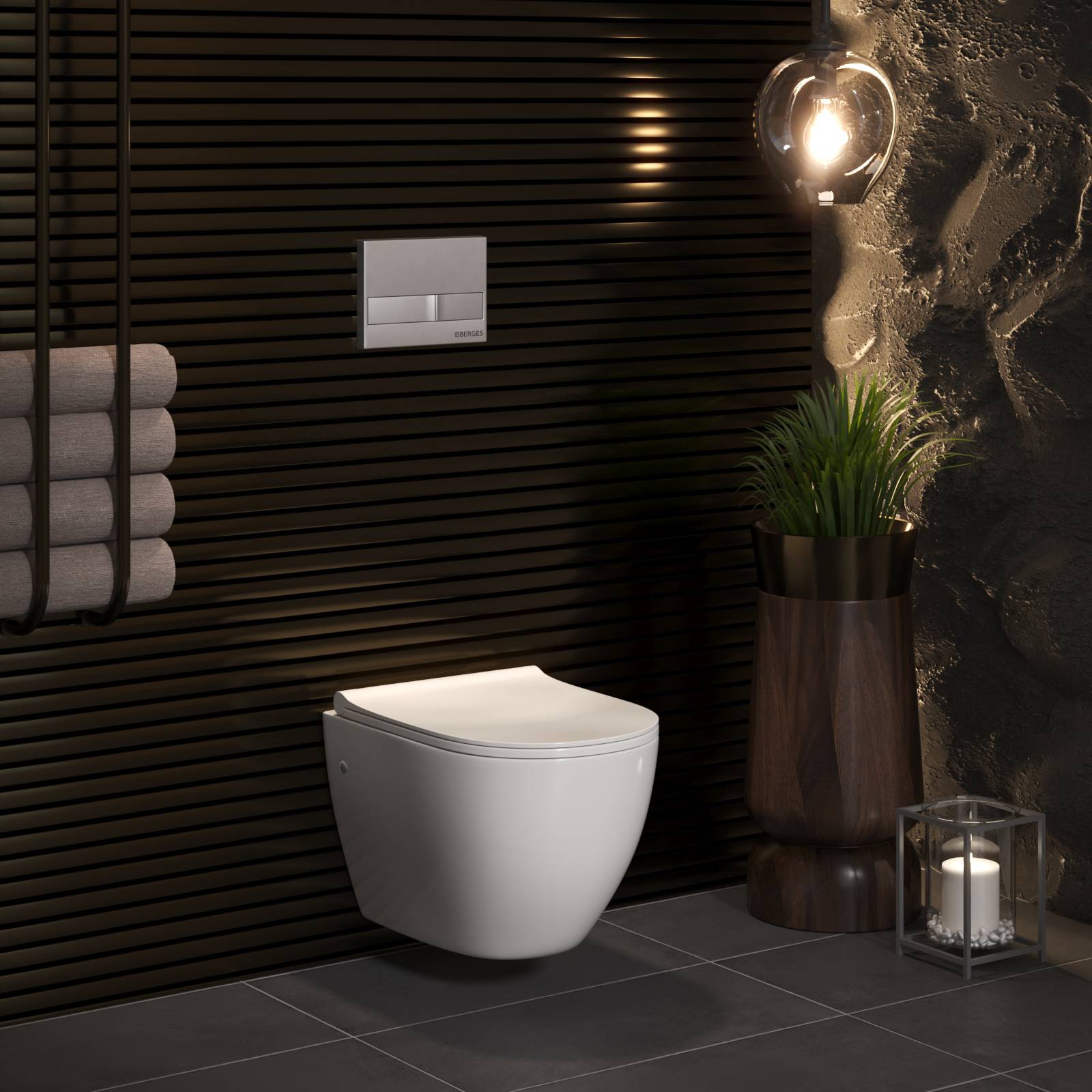 Унитаз подвесной BERGES OKUS 48 см., сиденье дюропласт Toma Slim SO, микролифт, быстросъем