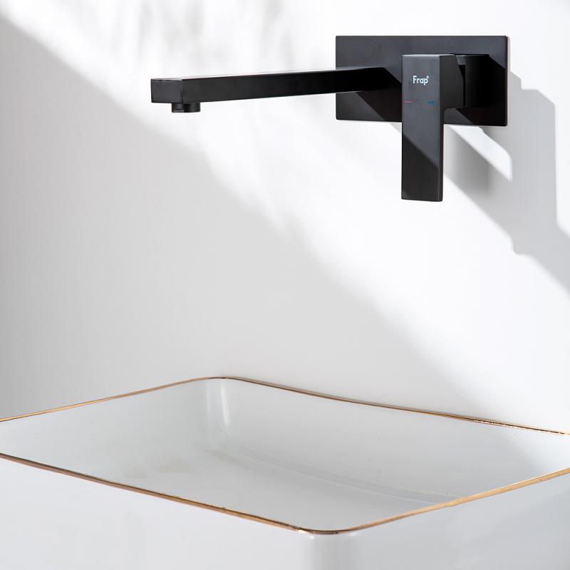 Встраиваемый смеситель для раковины черный FRAP F1291-6