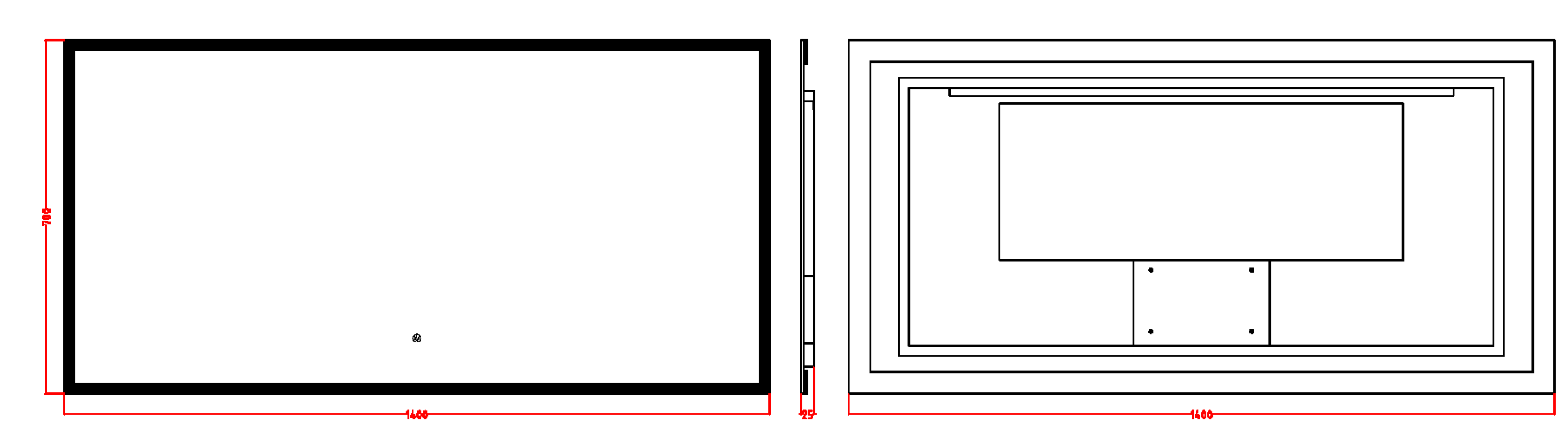 Зеркало прямоугольное без рамы, подсветка, сенсор, 140*70см 
