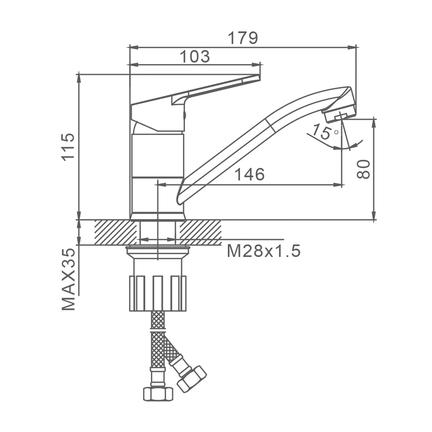 Смеситель Splenka S07.45 для кухни/раковины низкий поворотный излив, хром