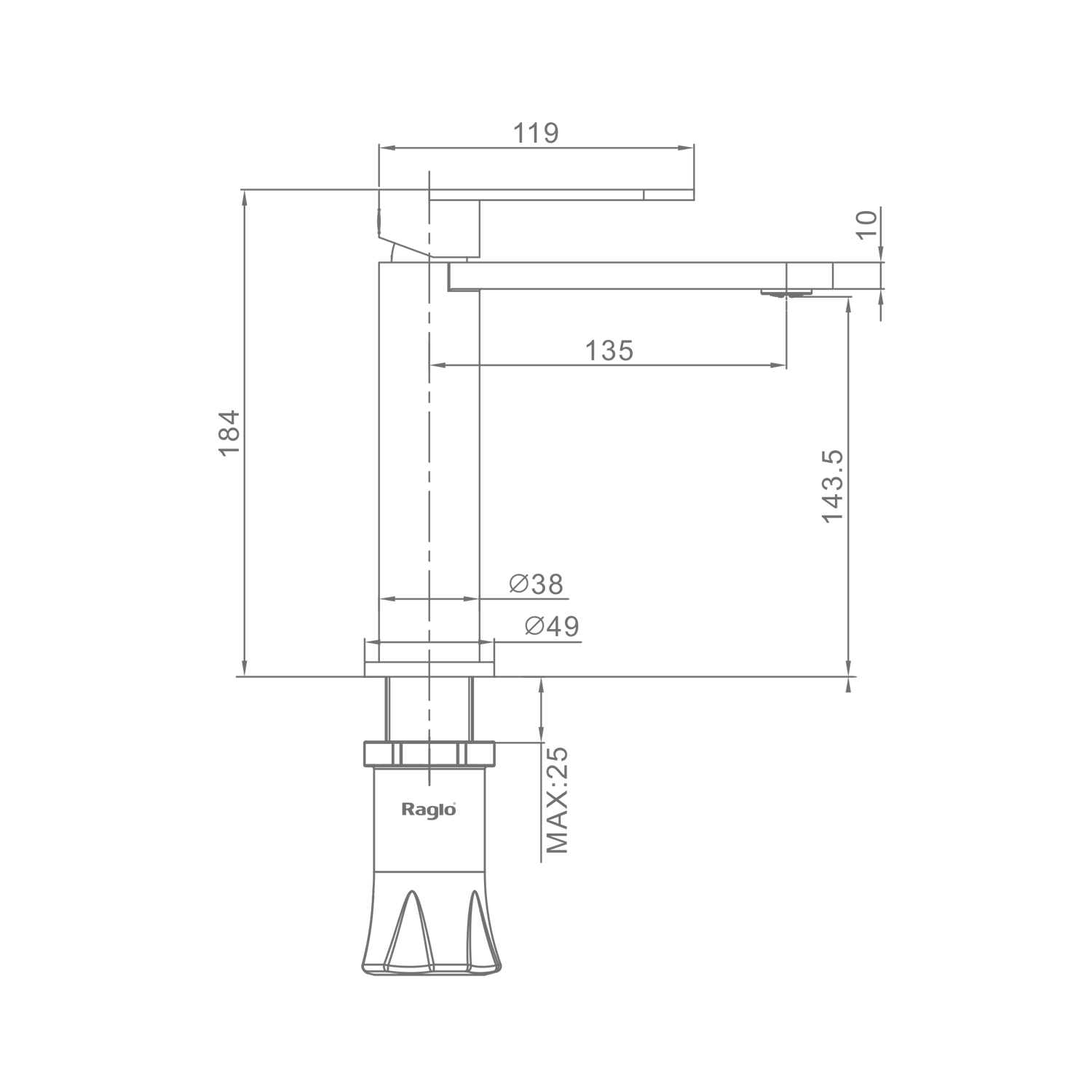 Смеситель Raglo для раковины монолитный, графит R10.10.09