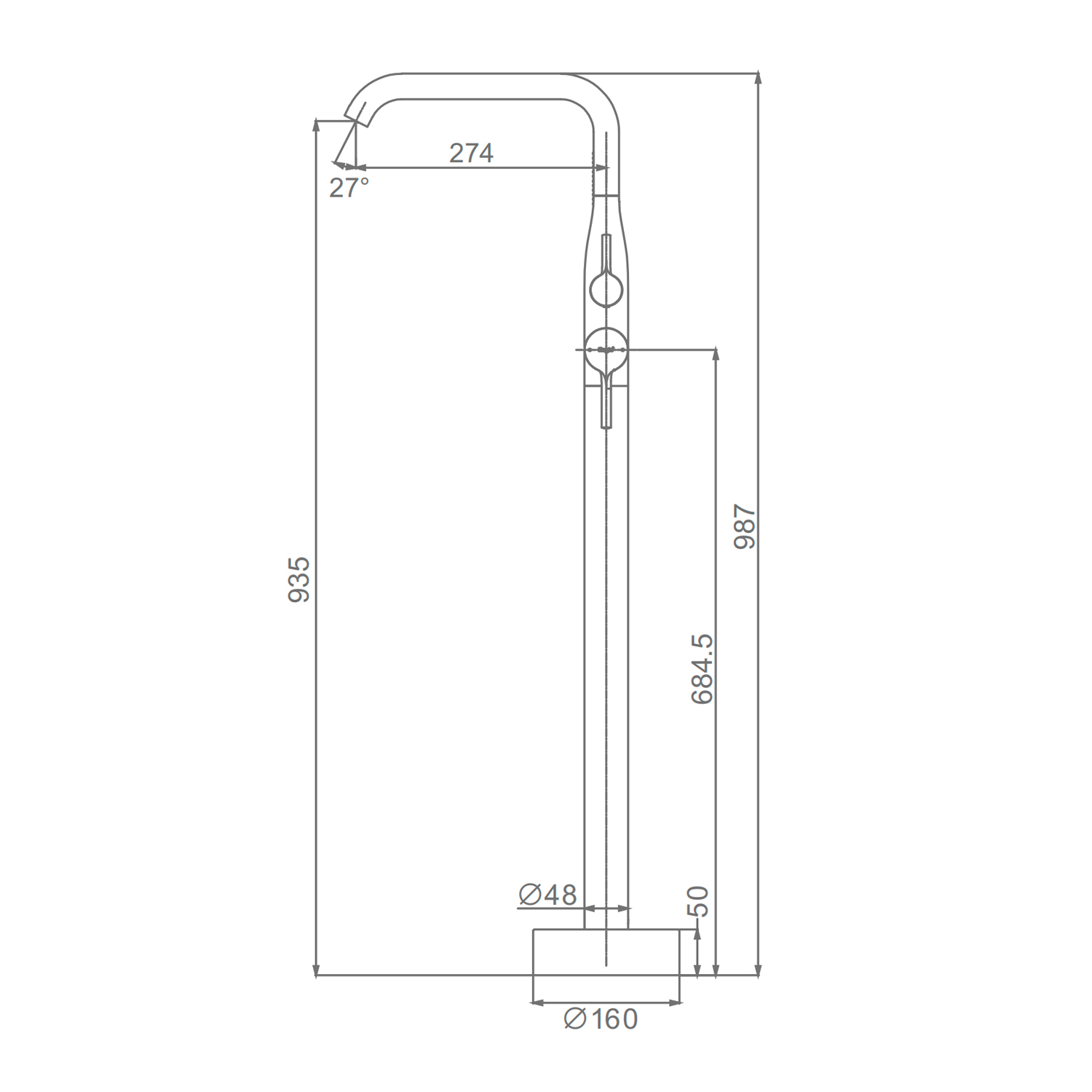 Смеситель Raglo для ванны напольный монолитный, графит R20.33.09