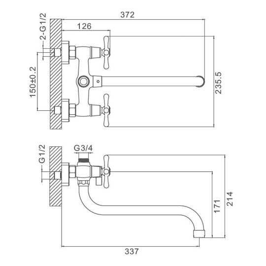 Смеситель Prohanss P10.22 для ванны и душа вентильный поворотный излив 30 см, хром