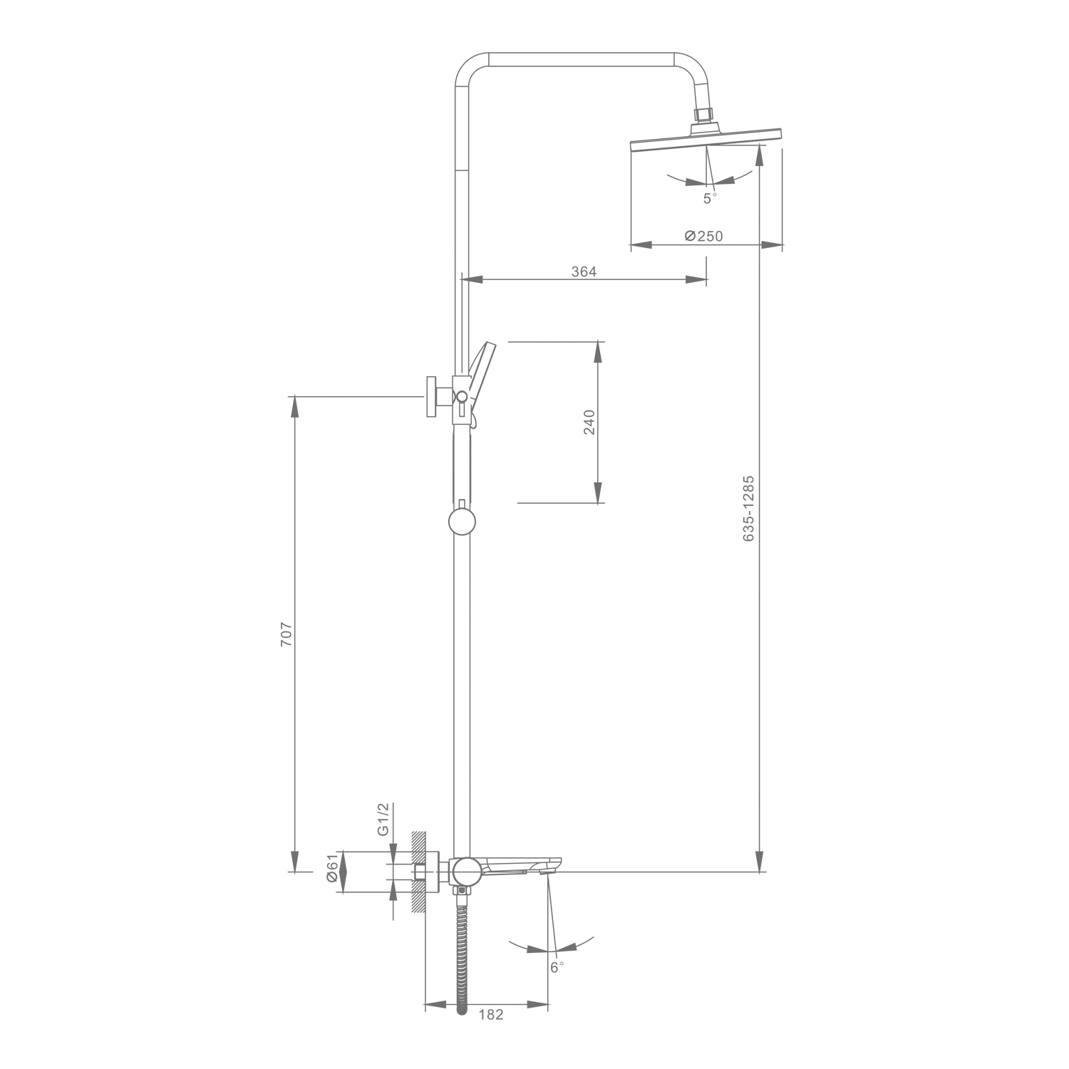 Душевая система Raglo для ванны и душа излив монолитный 15 см, графит R32.24.09