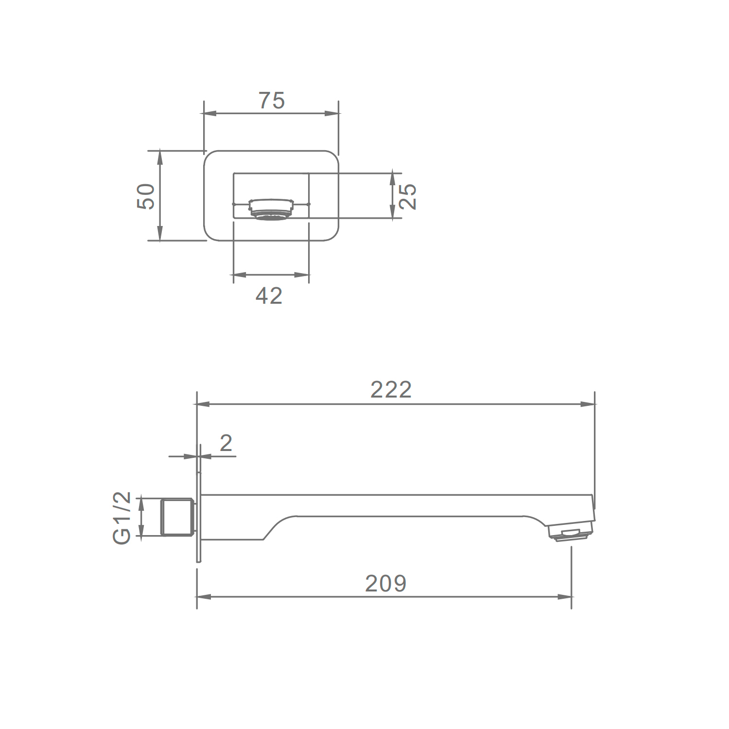 Встраиваемый наполнитель Raglo для ванны и душа излив монолитный 20 см латунь, графит R473.60.09