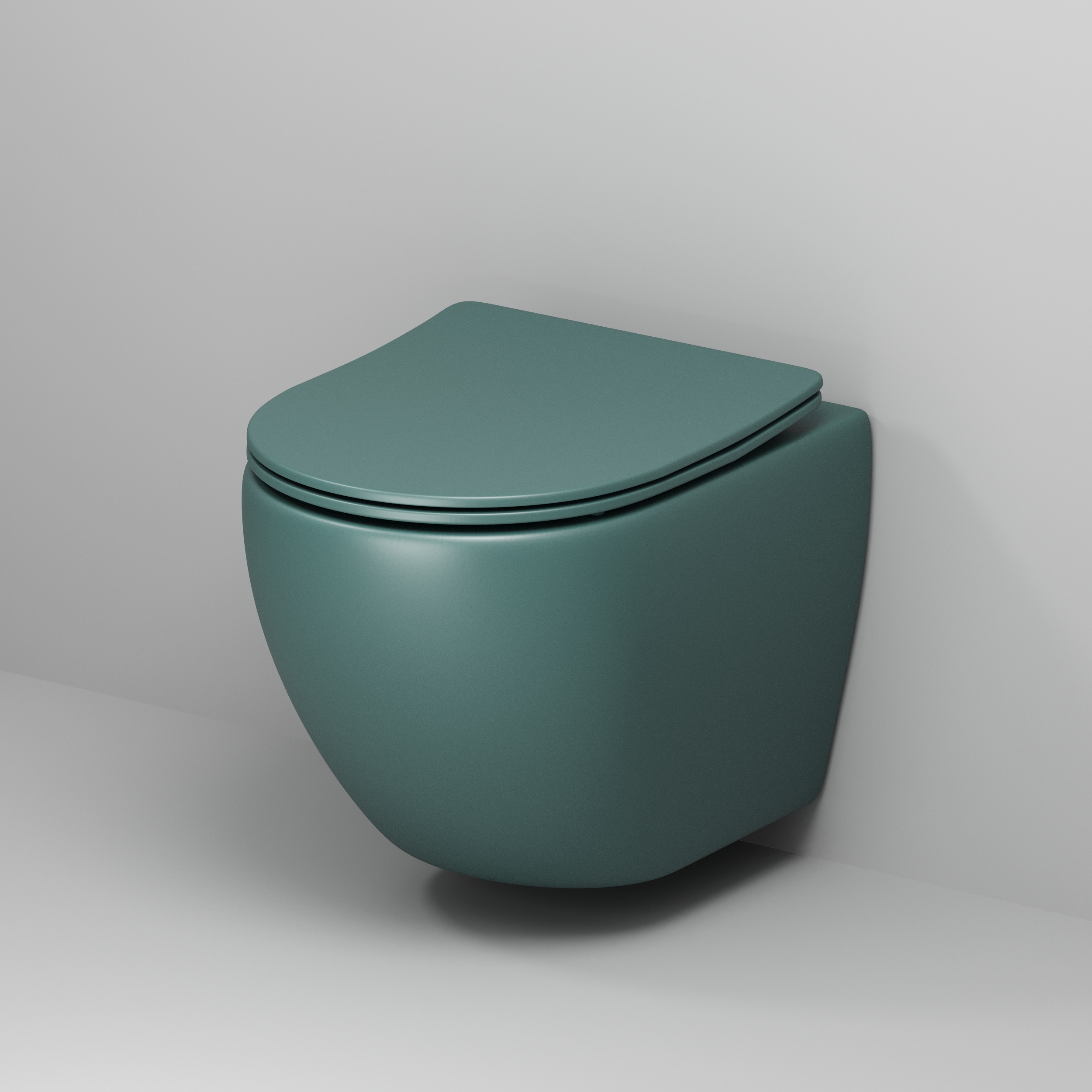 Унитаз подвесной Color (485х360х375) ЗЕЛЕНЫЙ матовый безободковый с тонкой крышкой GR-4455OLMS