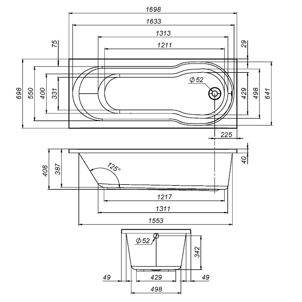 W88A-170-070W-P X-Joy, панель фронтальная для ванны А0 170х70 см, шт