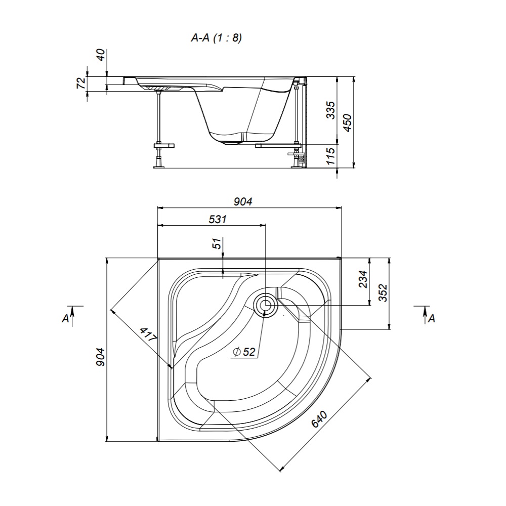 W90T-401A090W Gem Deep душевой поддон 90х90 с сифоном, белый