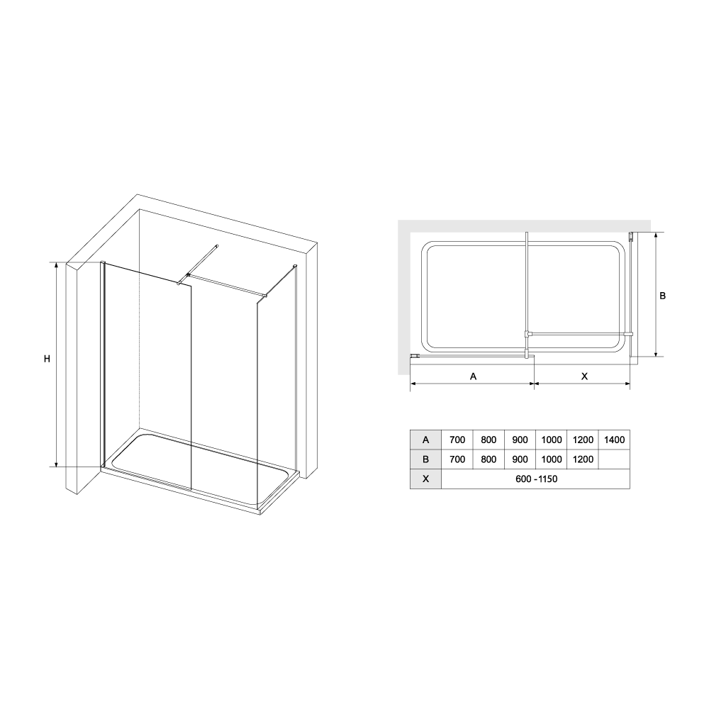 Душевая перегородка RGW WA-020B (WA-010B (2 шт.) + S-1220 B) 