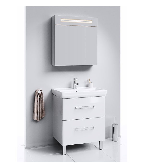 Напольная тумба в белом глянцевом цвете с двумя ящиками