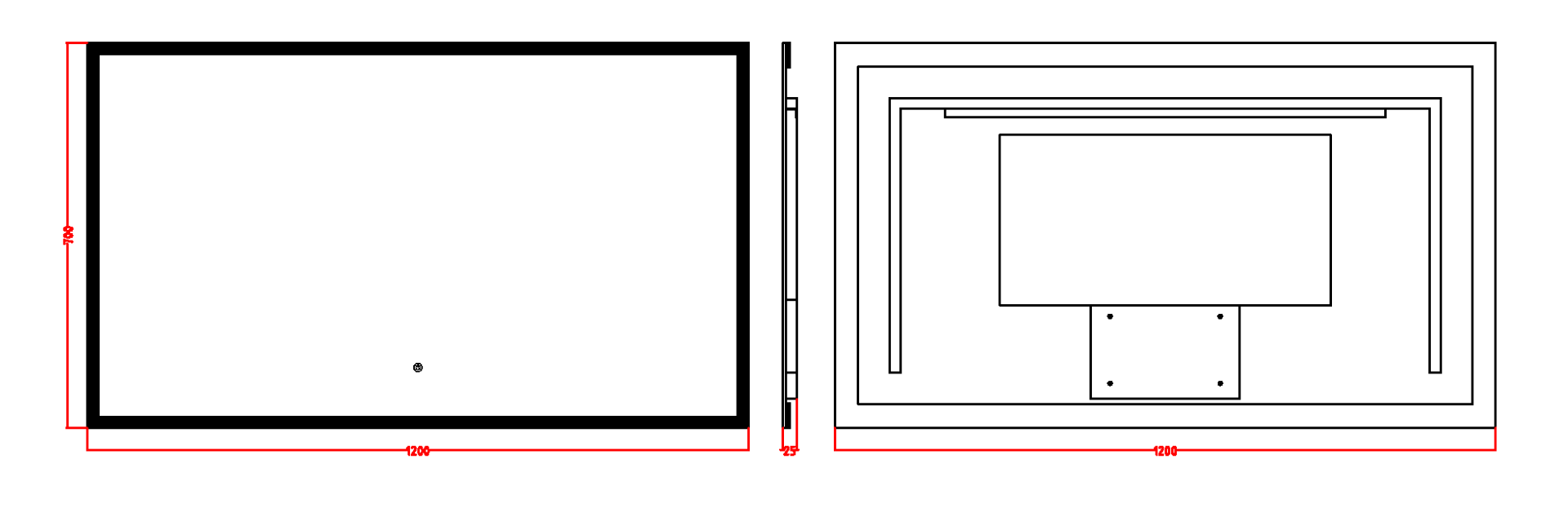 Зеркало прямоугольное без рамы, подсветка, сенсор, 120*70см 