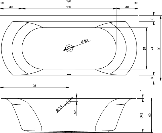 Ванна акриловая  LINARES VELVET 190x90