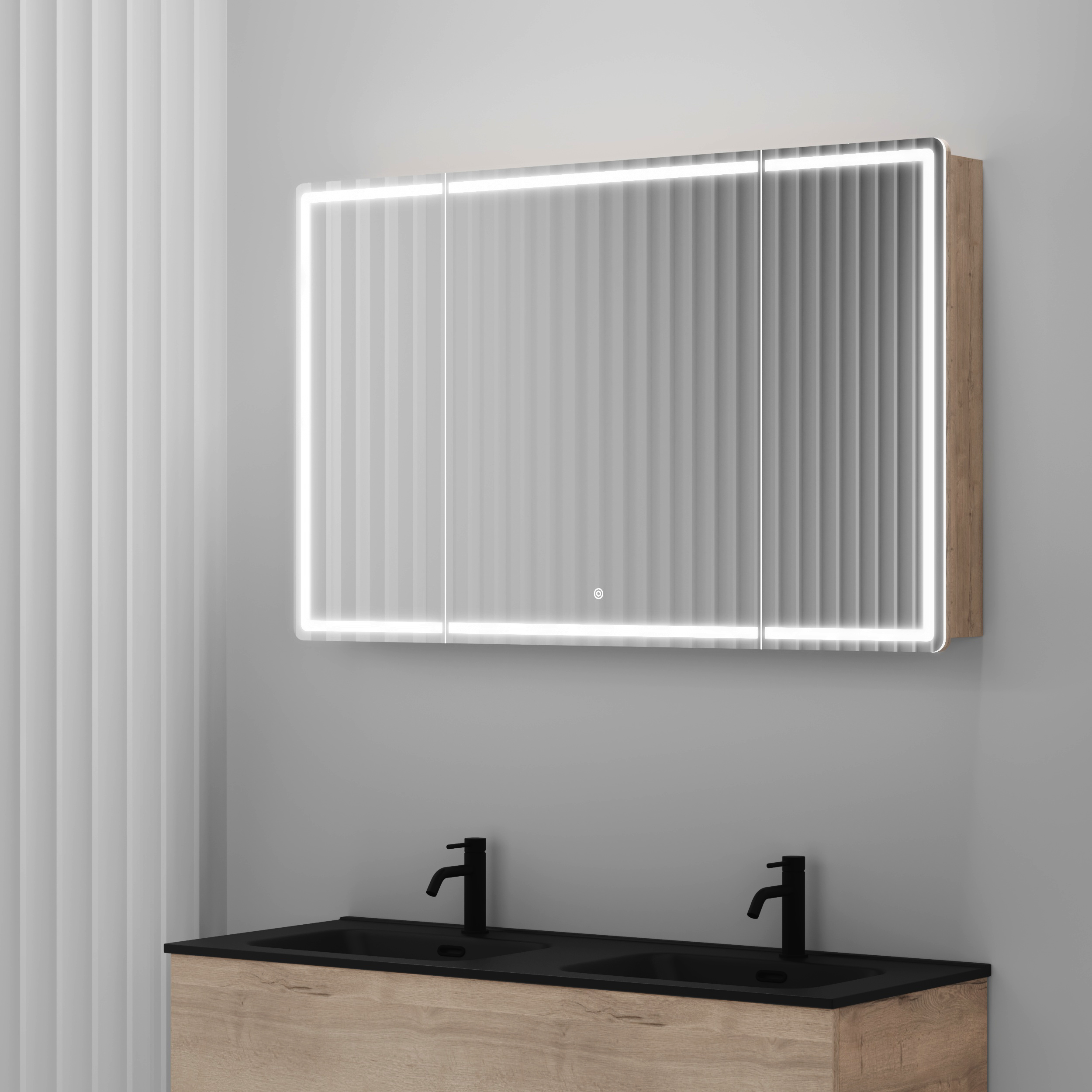Зеркальный шкаф Sancos Блик / Mirror MI120EG 119x74 с подсветкой, дуб галифакс натуральный