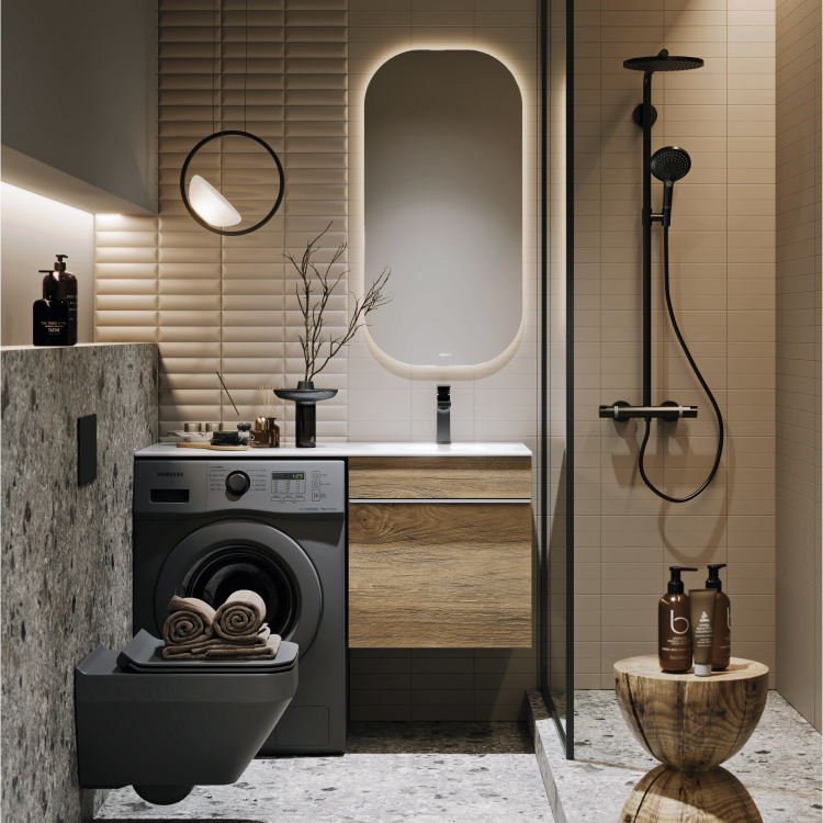 Подвесная тумба под стиральную машину с одним ящиком 115 см, цвет дуб балтийский