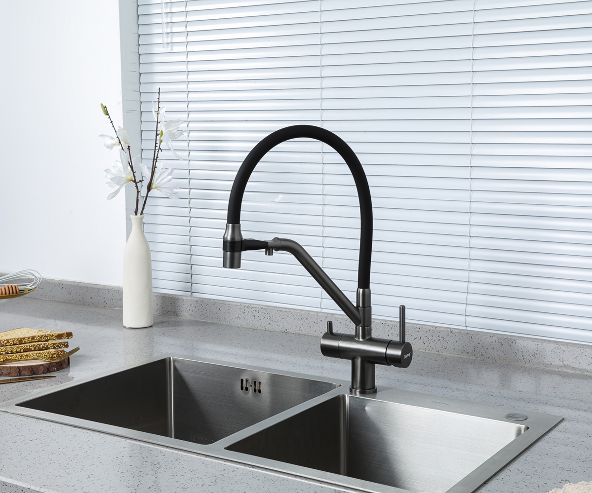 Смеситель для кухни с фильтром черный/оружейная сталь GAPPO G4398-89