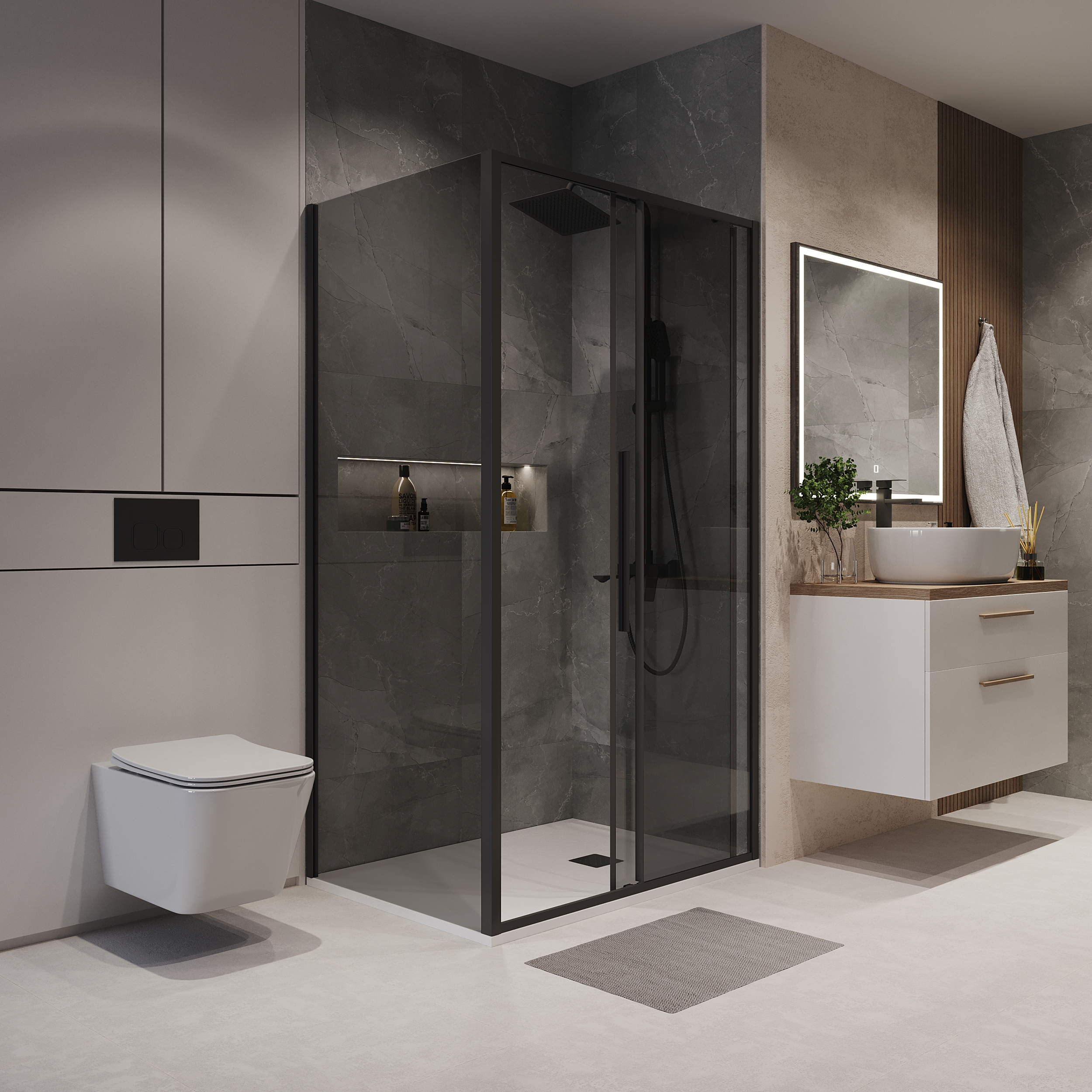 Боковая стенка Niagara Nova NG-TB80-34 (80х195) черный матовый,стекло тонированное,1 место 