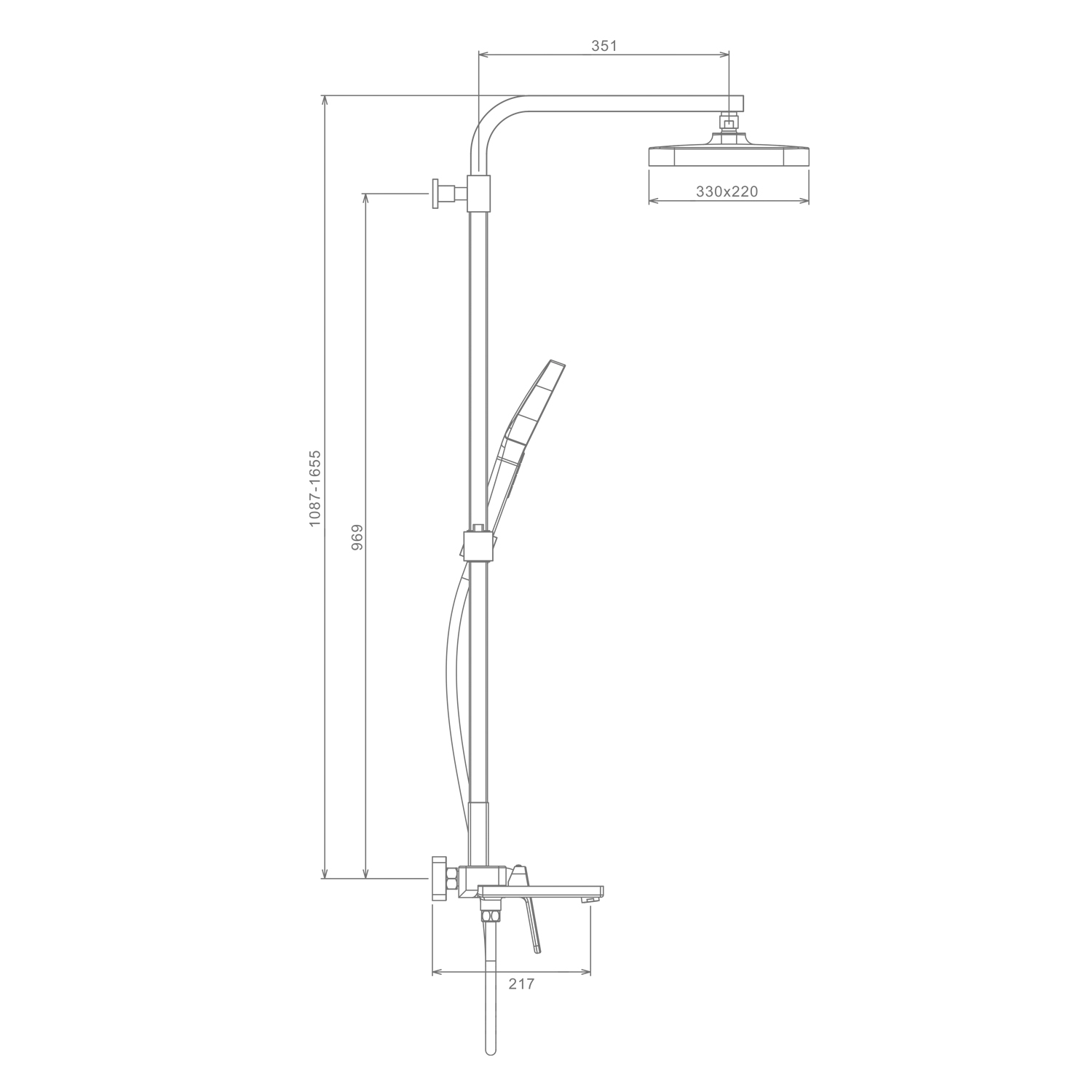 Душевая система Raglo для ванны и душа излив поворотный 15 см, графит R51.24.09