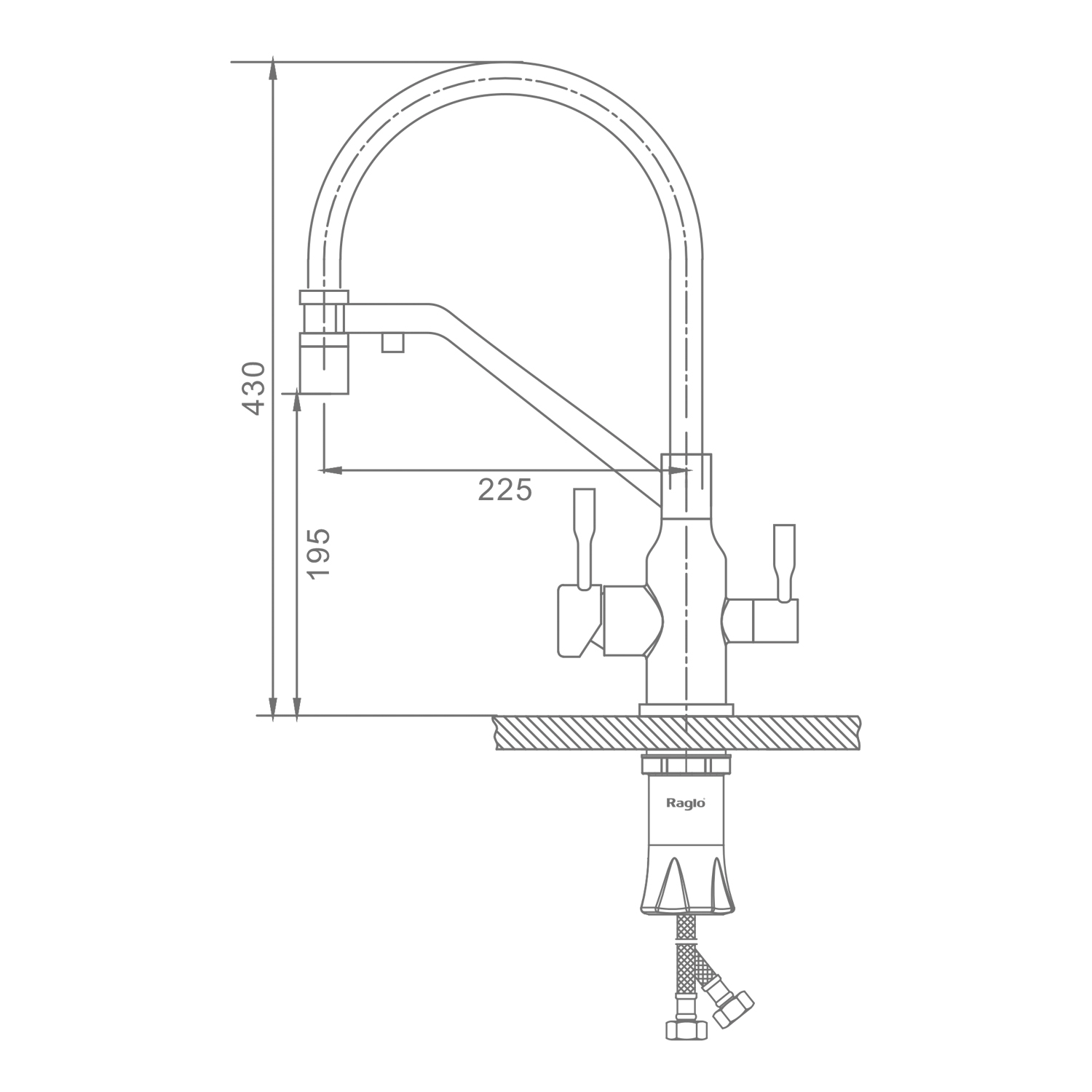 Смеситель Raglo для кухни с подключением к фильтру съёмный гибкий излив с магнитным фиксатором, графит R81.62.09