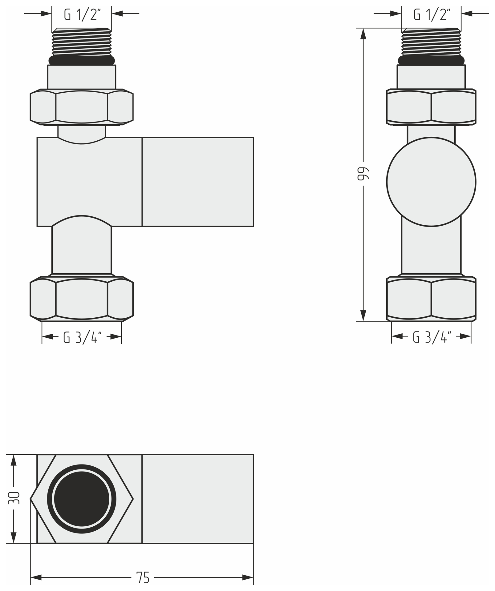 Вентиль прямой (цилиндр) G 1/2" НР х G 3/4" НГ (Шампань)