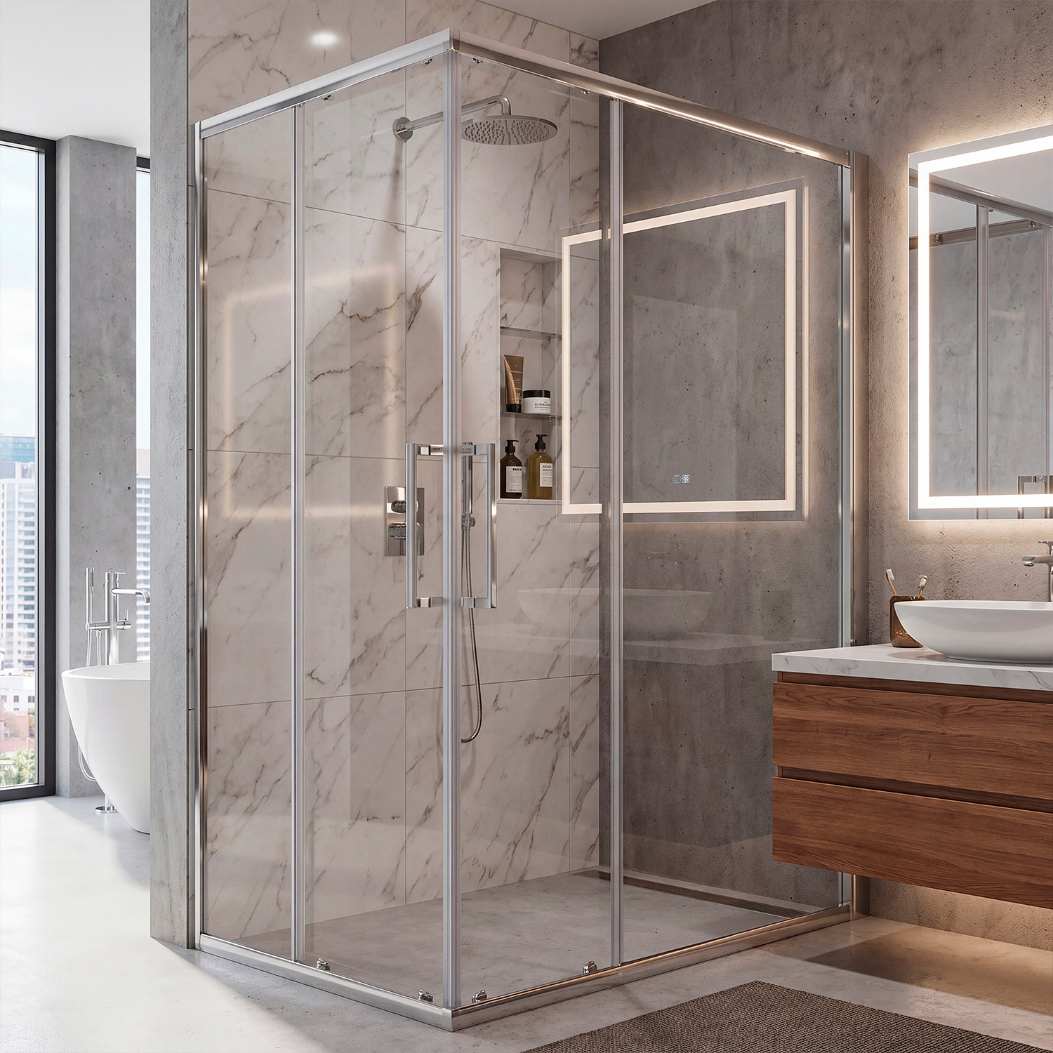 Душевое ограждение Loranto 120x80x190 раздвижная дверь, универсальная, прозрачное стекло 6 мм, профиль хром (CS-AB01C-128) 