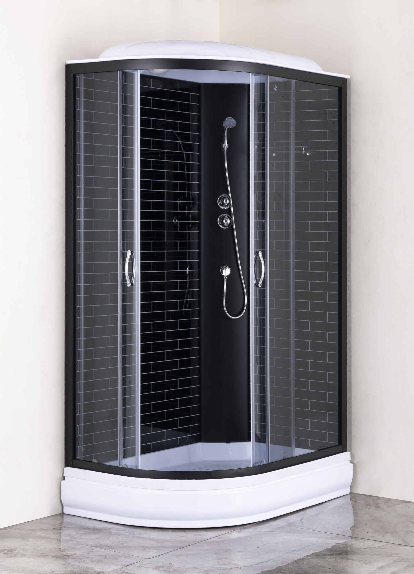 Душевая кабина Loranto 120х80х215 поддон 20 см, черный кирпичный узор, серое стекло 4 мм, профиль черный () CS-66120-20R GB 120
