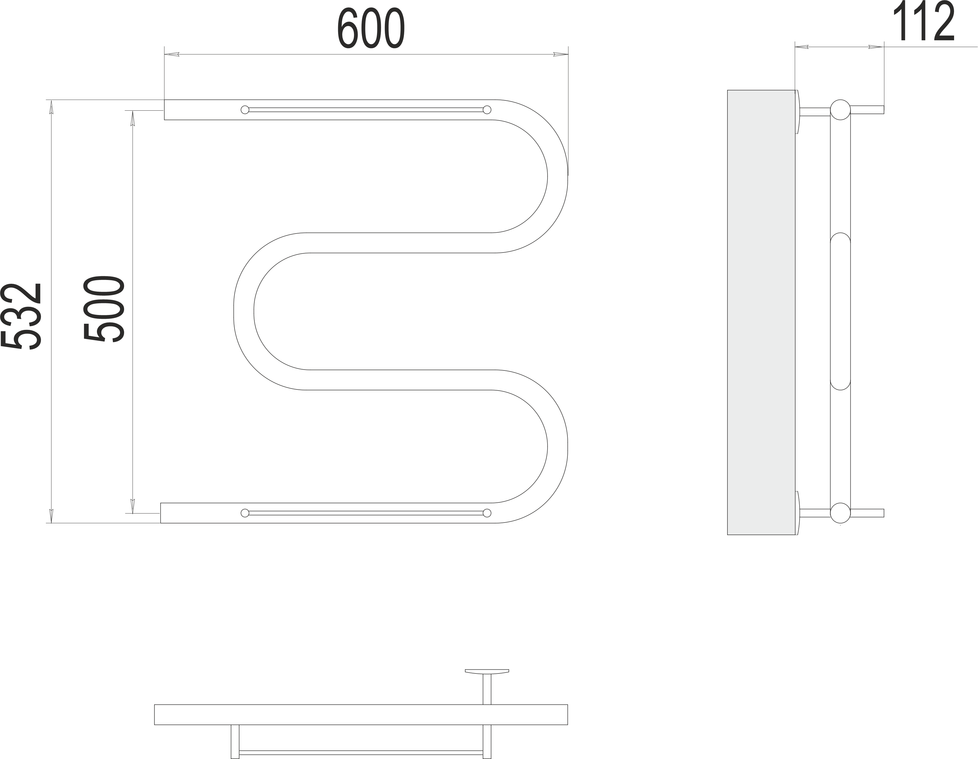 Полотенцесушитель М-образный с полкой (1") 500х600
