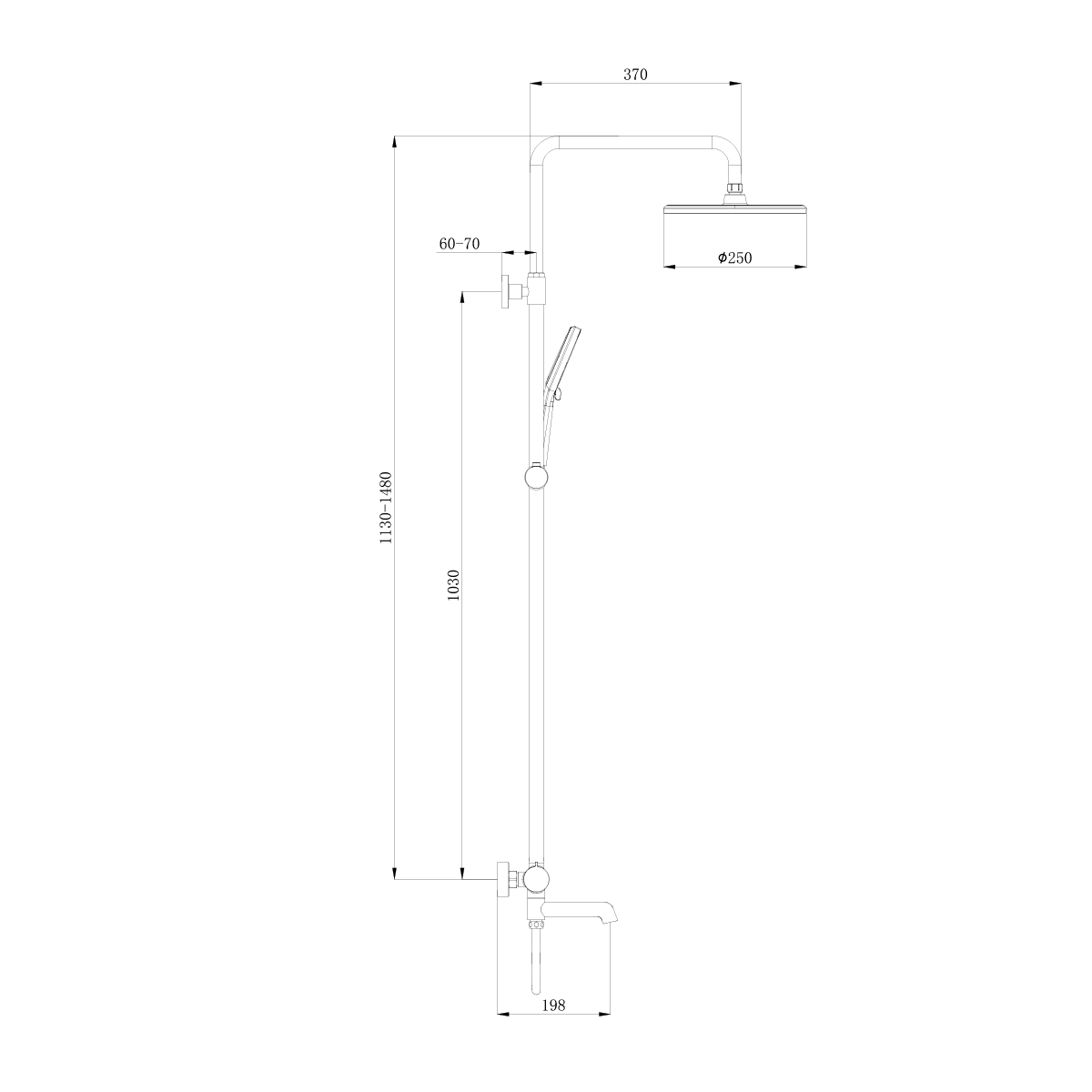Душевая система Raglo для ванны и душа с термостатом излив поворотный 15 см, графит R20.26.09
