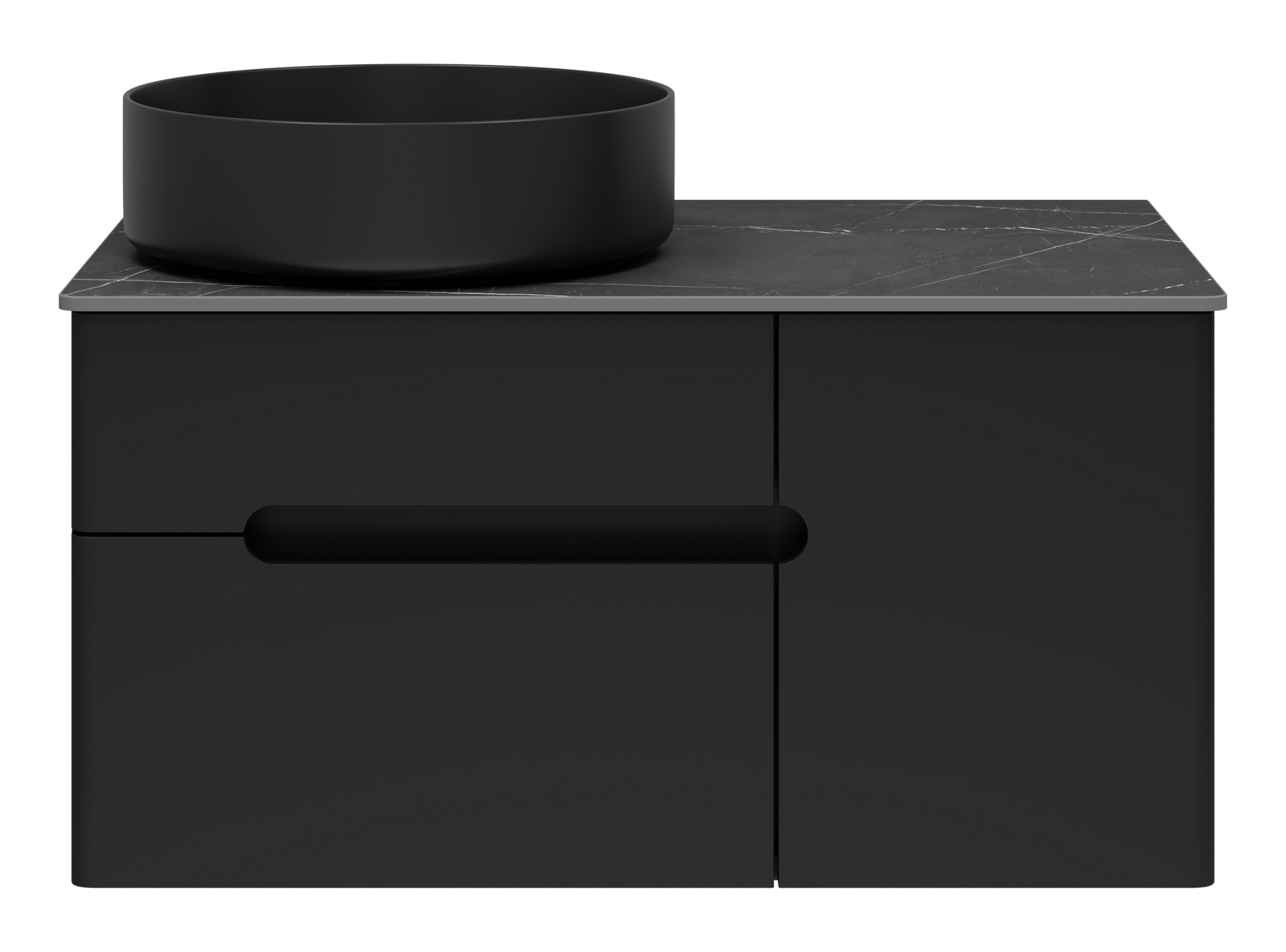 Тумба под раковину Misty Роял 80 подвесная (черная) со столешницей и раковиной