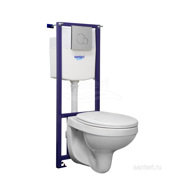 ПЭК Santeri Альфа комфорт подвесной унитаз + инсталляция + сиденье SC + панель хром 1.3816.4.S00.00B.0