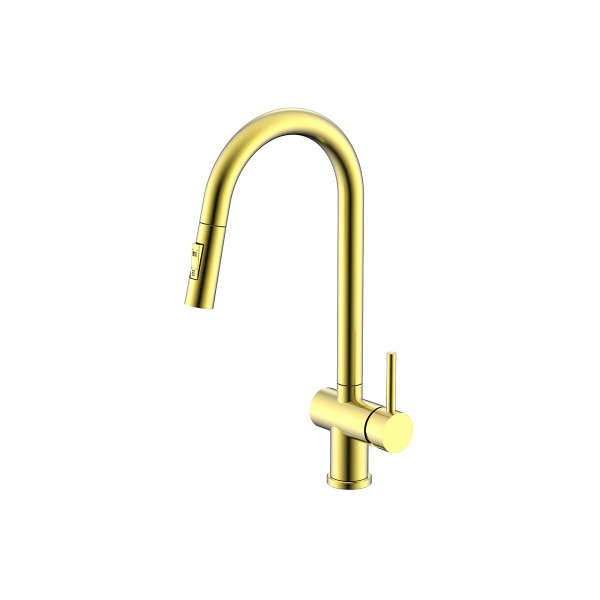 Смеситель Splenka S204.49.03 для кухни 2-х режимный  поворотный выдвижной излив, сатин золотой