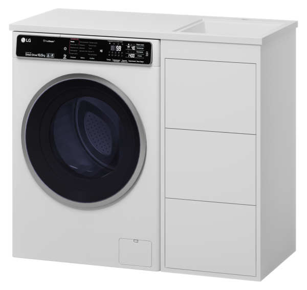 Тумба Brevita Grafit 40 под стиральную машину (белая) с раковиной Misty Гавана 100 правая