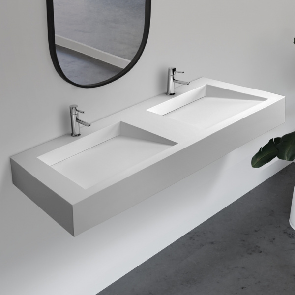 Раковина подвесная ABBER Stein AS2643-1.5 двойная, белая матовая в магазинах СантехГид