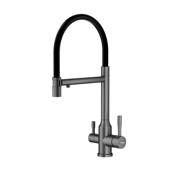 Смеситель Raglo для кухни с подключением к фильтру съёмный гибкий излив с магнитным фиксатором, графит R81.63.09