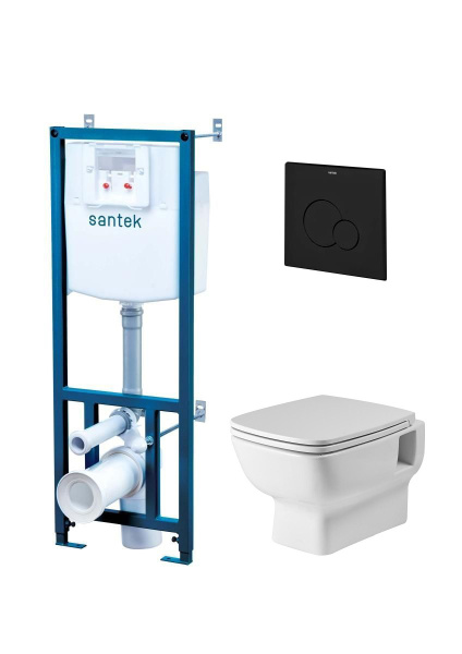 ПЭК Santek Нео 1WH501777 подвесная чаша безободковая + инсталляция +сиденье микролифт +панель черного цвета